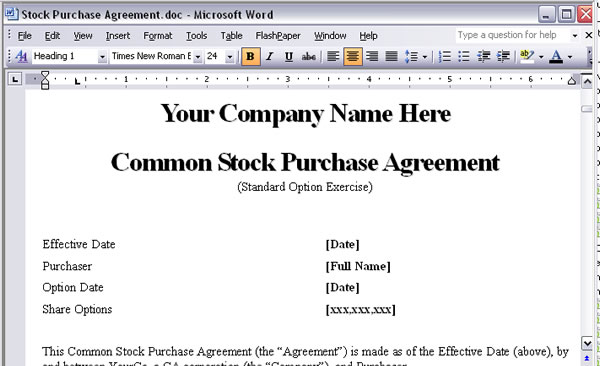 sample employment agreement with stock options